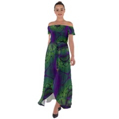 Abstract Art Fractal Off Shoulder Open Front Chiffon Dress by Ravend