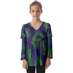 Abstract Art Fractal Kids  V Neck Casual Top