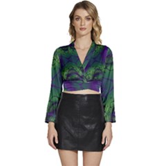 Abstract Art Fractal Long Sleeve Tie Back Satin Wrap Top