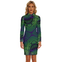 Abstract Art Fractal Long Sleeve Shirt Collar Bodycon Dress