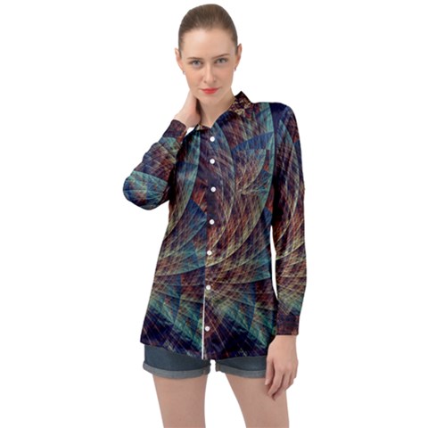 Fractal Abstract- Art Long Sleeve Satin Shirt by Ravend