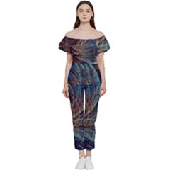 Fractal Abstract- Art Off Shoulder Ruffle Top Jumpsuit