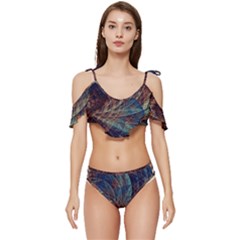 Fractal Abstract- Art Ruffle Edge Tie Up Bikini Set	