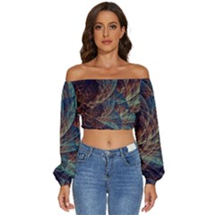 Fractal Abstract- Art Long Sleeve Crinkled Weave Crop Top