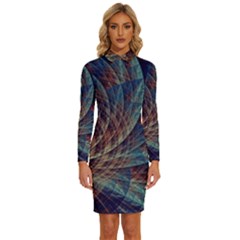 Fractal Abstract- Art Long Sleeve Shirt Collar Bodycon Dress