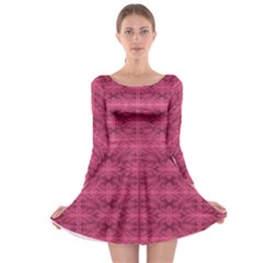 Elegant Pink Floral Geometric Pattern Long Sleeve Skater Dress by dflcprintsclothing