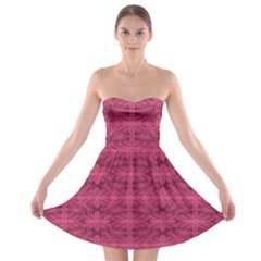 Elegant Pink Floral Geometric Pattern Strapless Bra Top Dress by dflcprintsclothing