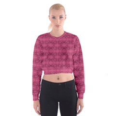 Elegant Pink Floral Geometric Pattern Cropped Sweatshirt