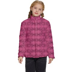 Elegant Pink Floral Geometric Pattern Kids  Puffer Bubble Jacket Coat