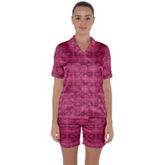 Elegant Pink Floral Geometric Pattern Satin Short Sleeve Pajamas Set by dflcprintsclothing