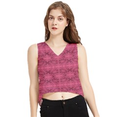 Elegant Pink Floral Geometric Pattern V-neck Cropped Tank Top by dflcprintsclothing