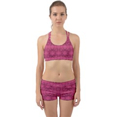 Elegant Pink Floral Geometric Pattern Back Web Gym Set by dflcprintsclothing