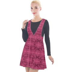 Elegant Pink Floral Geometric Pattern Plunge Pinafore Velour Dress by dflcprintsclothing