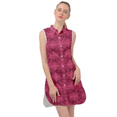 Elegant Pink Floral Geometric Pattern Sleeveless Shirt Dress by dflcprintsclothing