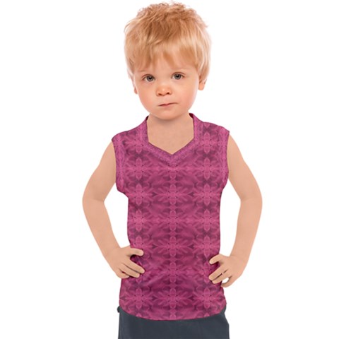 Elegant Pink Floral Geometric Pattern Kids  Sport Tank Top by dflcprintsclothing