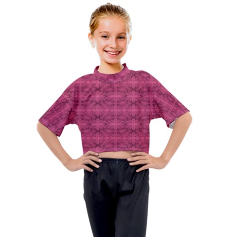 Elegant Pink Floral Geometric Pattern Kids Mock Neck Tee by dflcprintsclothing