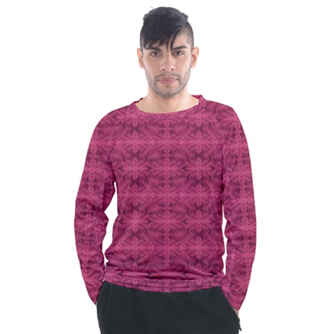 Elegant Pink Floral Geometric Pattern Men s Long Sleeve Raglan Tee by dflcprintsclothing