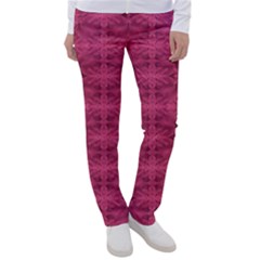 Elegant Pink Floral Geometric Pattern Women s Casual Pants by dflcprintsclothing