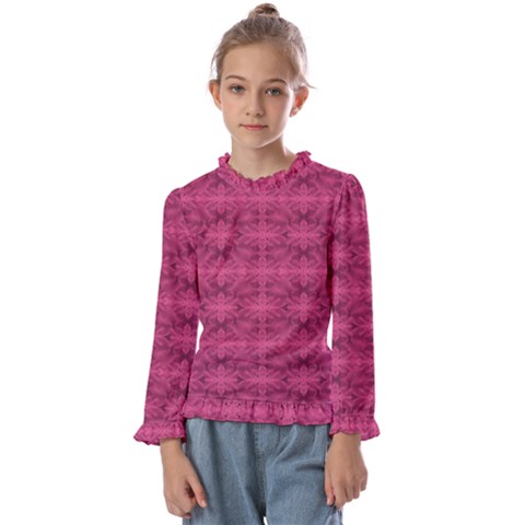 Elegant Pink Floral Geometric Pattern Kids  Frill Detail Tee by dflcprintsclothing