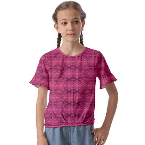 Elegant Pink Floral Geometric Pattern Kids  Cuff Sleeve Scrunch Bottom Tee by dflcprintsclothing