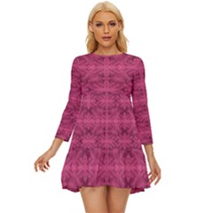 Elegant Pink Floral Geometric Pattern Long Sleeve Babydoll Dress by dflcprintsclothing