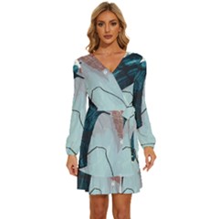 Abstract T- Shirt Abstract 35 Long Sleeve Waist Tie Ruffle Velour Dress