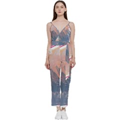 Abstract T- Shirt Abstract 40 V-neck Spaghetti Strap Tie Front Jumpsuit by maxcute