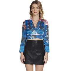 Abstract T- Shirt Abstract 6 Long Sleeve Tie Back Satin Wrap Top