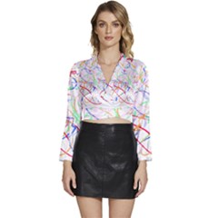 Abstract T- Shirt Abstract Art T- Shirt Long Sleeve Tie Back Satin Wrap Top