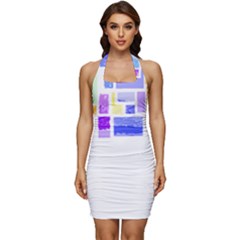 Abstract T- Shirt Blockage T- Shirt Sleeveless Wide Square Neckline Ruched Bodycon Dress by maxcute