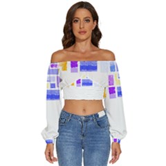 Abstract T- Shirt Blockage T- Shirt Long Sleeve Crinkled Weave Crop Top