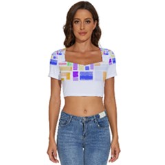 Abstract T- Shirt Blockage T- Shirt Short Sleeve Square Neckline Crop Top 