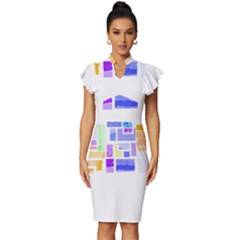 Abstract T- Shirt Blockage T- Shirt Vintage Frill Sleeve V-neck Bodycon Dress by maxcute