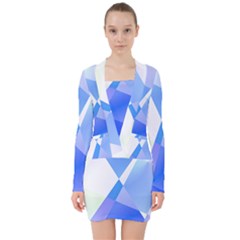 Abstract T- Shirt Blue Abstract Chess Cell Pattern Minimalism T- Shirt V-neck Bodycon Long Sleeve Dress by maxcute