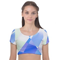 Abstract T- Shirt Blue Abstract Chess Cell Pattern Minimalism T- Shirt Velvet Short Sleeve Crop Top  by maxcute