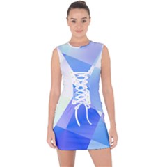 Abstract T- Shirt Blue Abstract Chess Cell Pattern Minimalism T- Shirt Lace Up Front Bodycon Dress by maxcute