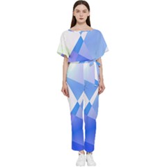 Abstract T- Shirt Blue Abstract Chess Cell Pattern Minimalism T- Shirt Batwing Lightweight Chiffon Jumpsuit by maxcute