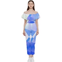 Abstract T- Shirt Blue Abstract Chess Cell Pattern Minimalism T- Shirt Off Shoulder Ruffle Top Jumpsuit