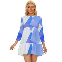 Abstract T- Shirt Blue Abstract Chess Cell Pattern Minimalism T- Shirt Long Sleeve Babydoll Dress by maxcute