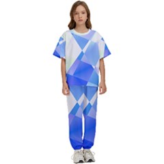 Abstract T- Shirt Blue Abstract Chess Cell Pattern Minimalism T- Shirt Kids  Tee And Pants Sports Set by maxcute