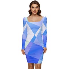 Abstract T- Shirt Blue Abstract Chess Cell Pattern Minimalism T- Shirt Women Long Sleeve Ruched Stretch Jersey Dress by maxcute