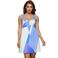 Abstract T- Shirt Blue Abstract Chess Cell Pattern Minimalism T- Shirt Ruffle Strap Babydoll Chiffon Dress