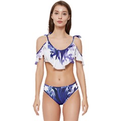 Abstract T- Shirt Blumer T- Shirt Ruffle Edge Tie Up Bikini Set	