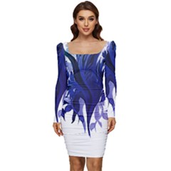 Abstract T- Shirt Blumer T- Shirt Women Long Sleeve Ruched Stretch Jersey Dress