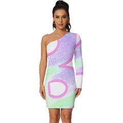 Abstract T- Shirt Cool Abstract Pattern Design 2 Long Sleeve One Shoulder Mini Dress