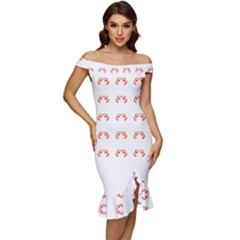 Abstract T- Shirt Cool Abstract Pattern Design T- Shirt Off Shoulder Ruffle Split Hem Bodycon Dress