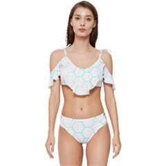 Abstract T- Shirt Honeycomb Pattern 4 Ruffle Edge Tie Up Bikini Set	