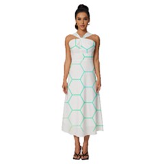 Abstract T- Shirt Honeycomb Pattern 4 Sleeveless Cross Front Cocktail Midi Chiffon Dress