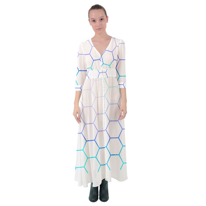 Abstract T- Shirt Honeycomb Pattern 6 Button Up Maxi Dress