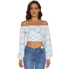 Abstract T- Shirt Honeycomb Pattern 6 Long Sleeve Crinkled Weave Crop Top